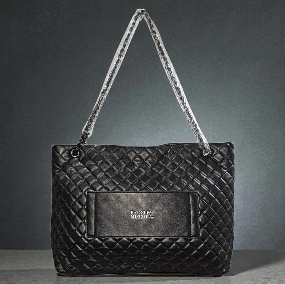 Badgley Mischka Black Quilted Large Tote/ Shoulder Bag NWOT - Picture 4 of 10